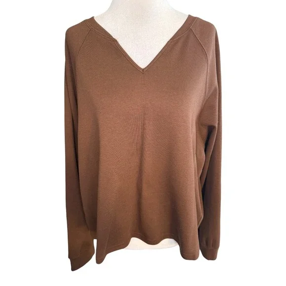 Listicle Brown V Neck Long Sleeve Sweater Top Women's Size Large NWT - Picture 1 of 8
